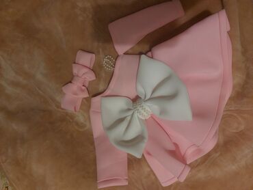 детские перчатки к платью: Uşaq üçün zərif don dəsti - Rəng: açıq çəhrayı, ön hissədə iri ağ