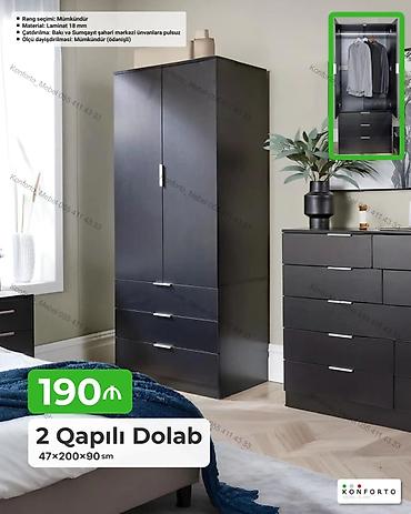 Dolablar: 2 qapılı dolab – 47×200×90 sm - Material: 18 mm laminat - Rəng — 1