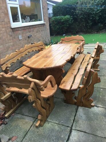 Bağ, çöl masa və oturacaq dəstləri: Yeni, Dördbucaq masa, 6 stul, Açılmayan, Stullar ilə, Taxta, Azərbaycan — 3