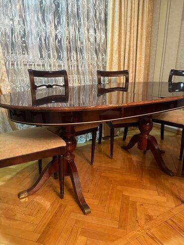 Masa və oturacaq dəstləri: Qonaq otağı üçün, İşlənmiş, Açılan, Oval masa, 6 stul — 7