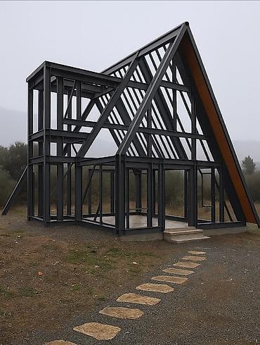 muasir ev dizaynlari: A‑Frame üslublu dəmir karkaslı kottec layihəsi və tikintisi - — 3