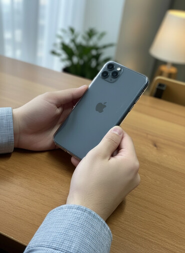 Apple iPhone: IPhone 11 Pro Max, Б/у, 256 ГБ, Matte Midnight Green, Чехол, Зарядное устройство, Защитное стекло, 82 % — 1