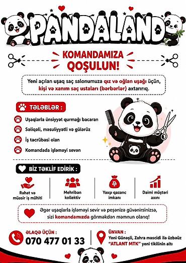 работа в салонах красоты: PANDALAND uşaq saç salonu üçün kişi və xanım saç ustaları (bərbərlər) — 1