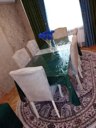 ev ucun stol stul: Qonaq otağı üçün, İşlənmiş, Açılan, Dördbucaq masa, 6 stul, Azərbaycan