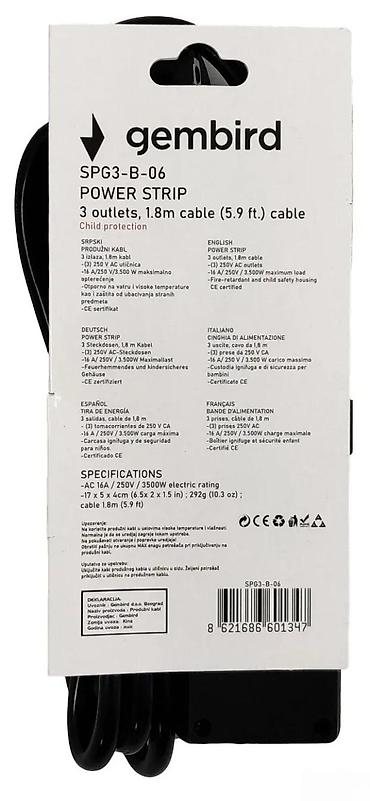 Produžni kablovi: Gembird SPG3-B-06 produžni kabl sa 3 utičnice - Tip: produžni — 4