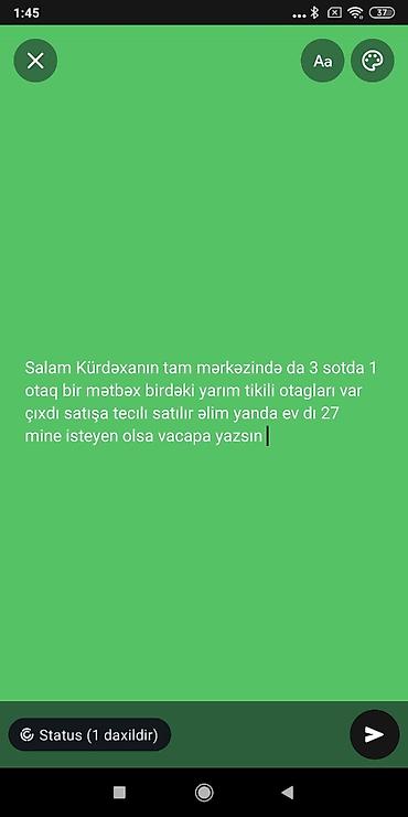 kurdaxani: Kürdaxanının torpaq sahəsi və ev satılır. Sahə: 3 sot. Ev planı: 1 — 1