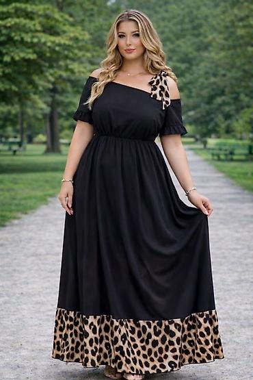 los re: Elegantna maxi haljina – crna sa animal print detaljima - Duga — 2