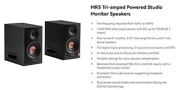 bluetooth qulaqliq: Edifier MR5 Tri-amped Powered Studio Monitor Dinamikləri - Düz tezlik — 2