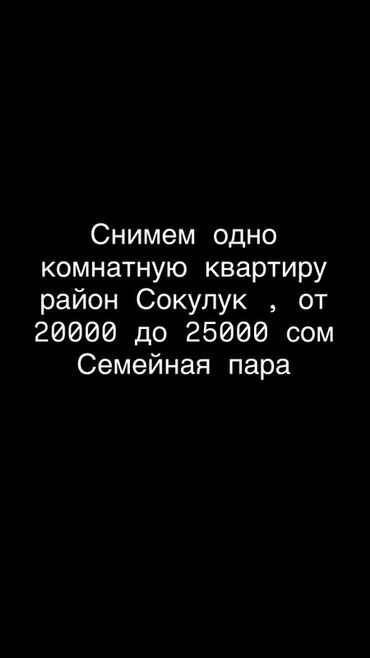 аренда памишения: Ищем однокомнатную квартиру в аренду в районе Сокулук. Бюджет: от 20
