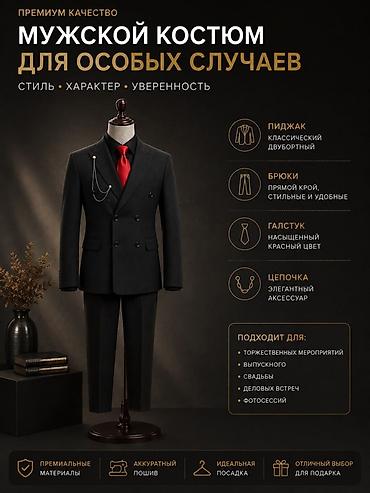 Мужской костюм, 2XL, Б/у, цвет - Черный, Бесплатная доставка, Самовывоз at lalafo.kg Мужской костюм, 2XL, Б/у, цвет - Черный, Бесплатная доставка, Самовывоз