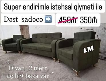 islemis divan: Qonaq otağı dəsti – 1 divan + 2 kreslo - Rəng: zeytun-yaşıl - Parça — 1