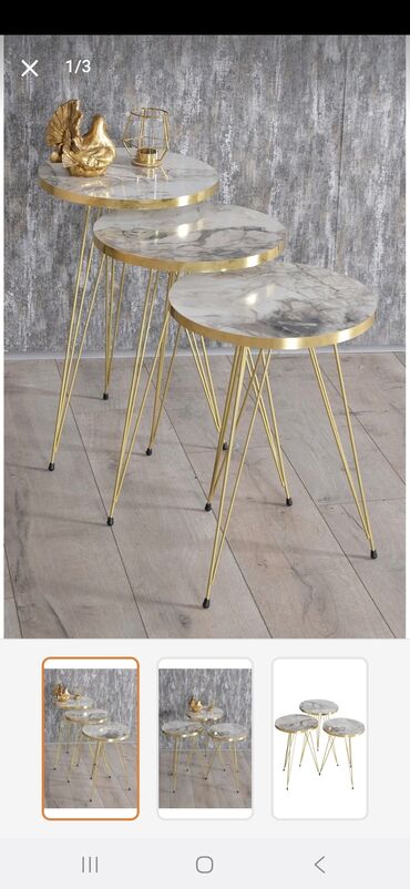 özü yapışan panel: Jurnal masası, Açılmayan, Mərmər, Yumru masa