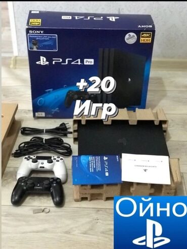 PS4 (Sony PlayStation 4): PS4 pro 4K, HDR 1 тб комплект полный, все необходимые провода и 2
