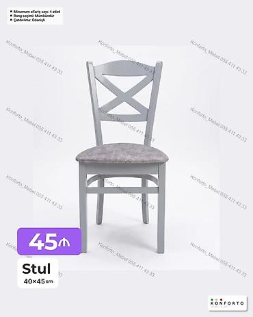stul ortuyu: Stul – 40×45 sm - Korpus: massiv ağacdan, möhkəm karkas - Dizayn: X — 1