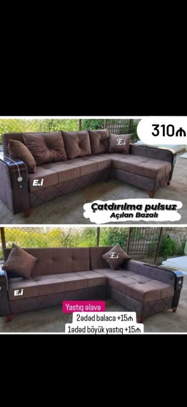 Divanlar: Künc divan, Yeni, Açılan, Bazalı, Vеlur parça, Pulsuz çatdırılma — 2