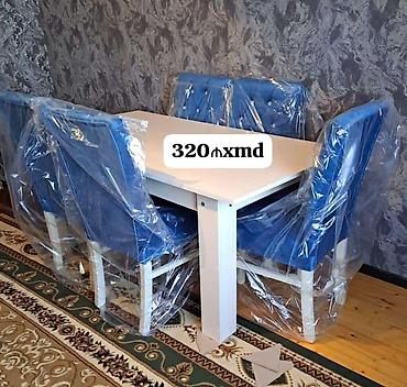acar naboru satilir: Yemək dəsti – masa və 6 stul - Rəng: ağ masa, mavi oturacaqlar - — 1