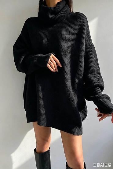 white tech fleece: Džemper-haljina sa rolkom, oversize kroja - Model: širok, ležeran — 6