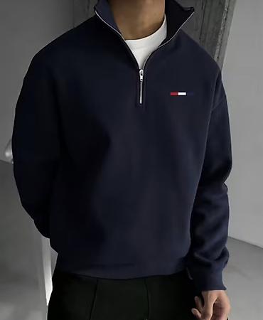 Kişi geyimləri: Unisex yarım-fər fermuarlı sweatshirt - Rəng: tünd göy (navy) - — 1