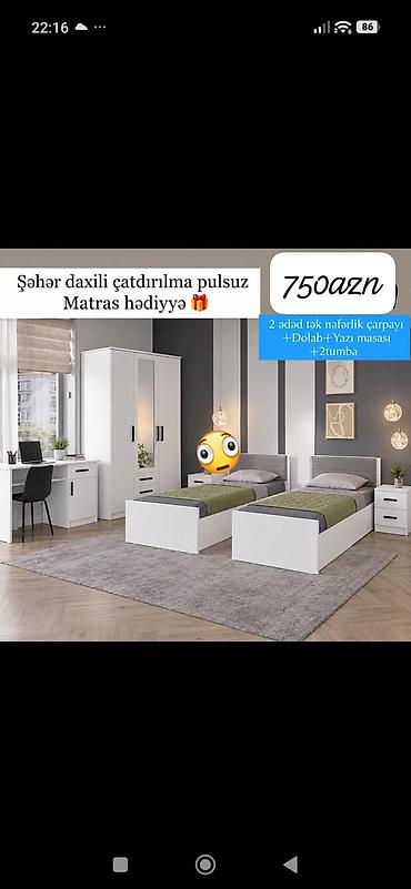 Uşaq/yeniyetmə otağı üçün ağ rəngdə müasir mebel dəsti. Dəst tərkibi