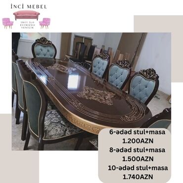 Masa və oturacaq dəstləri: Qonaq otağı üçün, Yeni, Açılmayan, Dördbucaq masa, 6 stul — 10