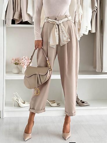 prada ceger: Elegantne ženske pantalone sa visokim strukom i šalom-kaišem sml — 1