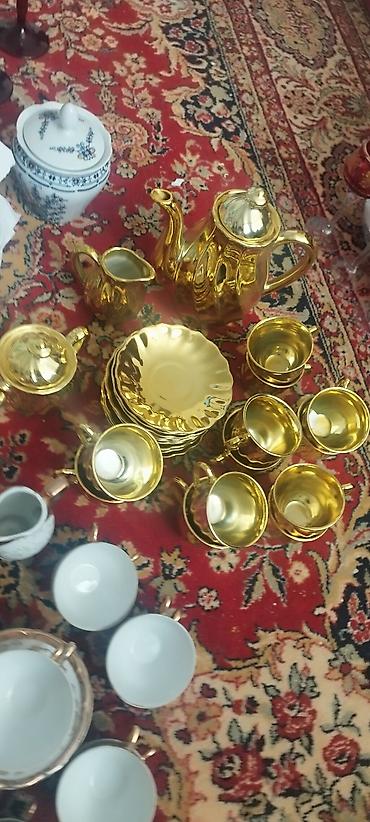 cay: Çay dəsti, rəng - Qızılı, Farfor — 1