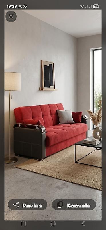 divan masa: - Qırmızı rəngli, modern dizaynlı divan. Yumşaq toxumalı parça üzlük — 1