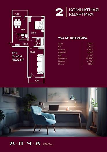 2 комнатные: 1 комната, 49 м² — 8