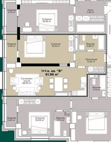 аренда квартира нижний аларча: 2 комнаты, 62 м², Элитка, 11 этаж, ПСО (под самоотделку)