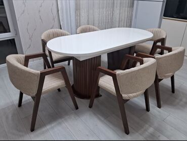 Stullar: Qonaq otağı üçün, İşlənmiş, Oval masa, 6 stul