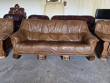 Stilske garniture: Kožna garnitura za dnevnu sobu – 1 - Sastav: trosed i dve fotelje - — 2