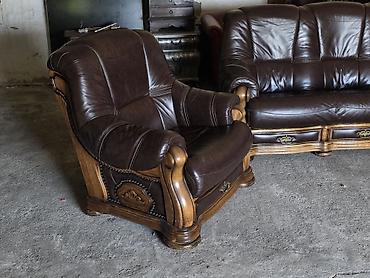 Stilske garniture: Kožni garnitur set – masivno drvo i prirodna koža - Sastav: trosed + — 11