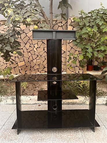şüşə polka: Şüşə TV stendi və asqı sistemi - Rəng: parlaq qara - Material: qalın — 4