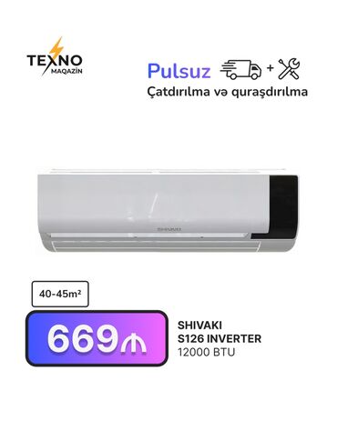 Kondisionerlər: Kondisioner Shivaki, 40-45 kv. m, Split sistem, Kredit yoxdur, Pulsuz quraşdırılma