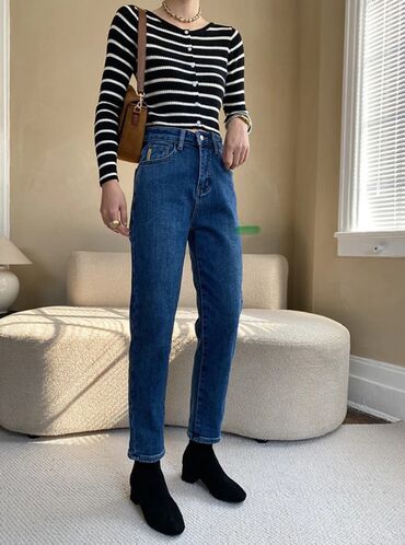 серые джинсы с высокой талией: Прямые, Китай, Высокая талия