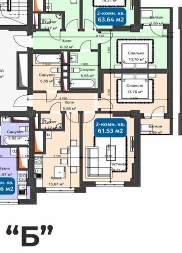 Продажа квартир: 2 комнаты, 61 м², Элитка, 9 этаж, ПСО (под самоотделку)
