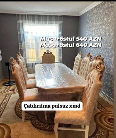 qonaq stol stul: Qonaq otağı üçün, Yeni, Açılmayan, Dördbucaq masa, 6 stul, Azərbaycan