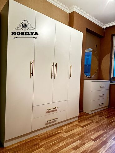 Sifarişlə dolablar: Düz dolab, Qonaq otağı üçün, Dəhliz üçün, Yataq otağı üçün, Qarderob, Açılan, Korpuslu, 4 qapılı — 4