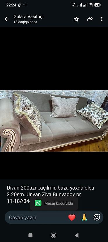 Divan 200azn. açilmir. baza yoxdu.olçu 2.20sm. Unvan Ziya Bunyadov pr lalafo.az -da Divan 200azn. açilmir. baza yoxdu.olçu 2.20sm. Unvan Ziya Bunyadov pr
