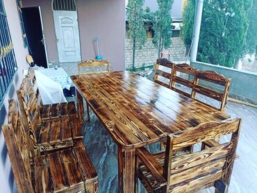 Bağ, çöl masa və oturacaq dəstləri: Yeni, Kvadrat masa, Açılmayan, Stullar ilə, Taxta, Azərbaycan — 3