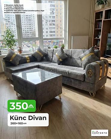 Künc divan – 260×160 sm Xüsusiyyətlər: - Mexanizm: açılan, bazalı -