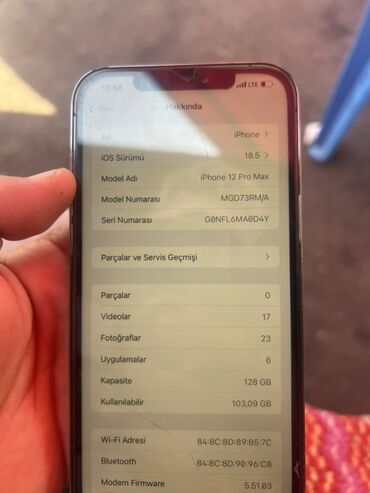 planşet ayfon: IPhone 12 Pro Max, 128 GB, Pacific Blue, Zəmanət, Barmaq izi, Simsiz şarj