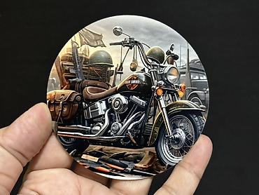 parda tul: Motosiklet temalı dairəvi taxta stəkanaltı dəsti - Dəst: 6 ədəd - — 7