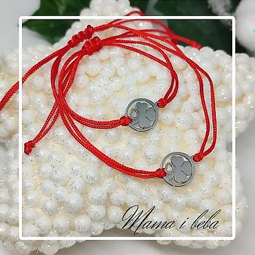 ogrlice prodaja: Set narukvica “Mama i beba” – crveni konac sa čeličnim priveskom - — 4