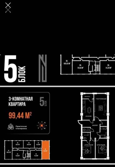 Продажа квартир: 3 комнаты, 99 м², Элитка, 14 этаж, ПСО (под самоотделку)