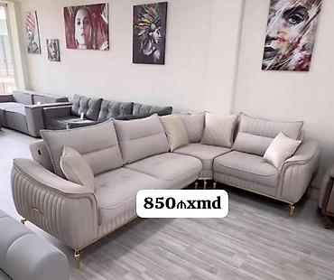Künc divan dəsti - Rəng: açıq boz/bej tonları - Forması: L-şəkilli