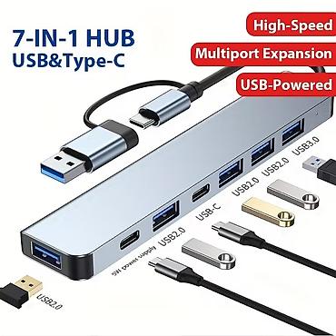 fly ds110: 3.0 7-u-1 USB C Hub, 5V režim napajanja, kompatibilan sa tabletom, USB — 1