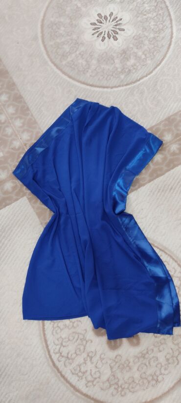размер 44: Платье разлетайка синего цвета, креп-шифон и атлас размер свободный