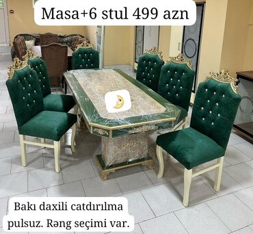 столы стулья: Qonaq otağı üçün, Yeni, Açılmayan, Kvadrat masa, 6 stul