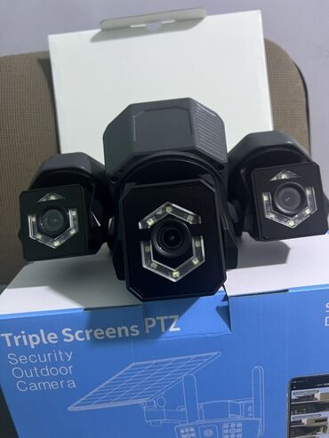 ноутбуки дешево: Уличная поворотная SIM+Wi‑Fi камера видеонаблюдения Triple Screens PTZ